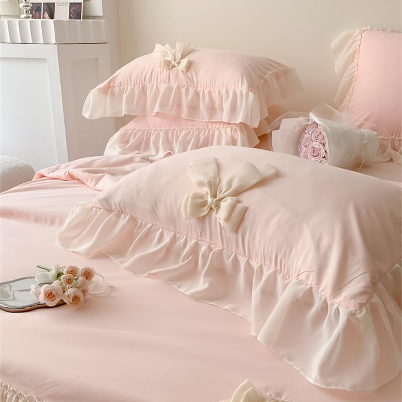 Ruffle Duvet Cover Bedding Set with Bowtie, 2 Pieces Comforter Cover Set with Zipper Closure with Pillowcase