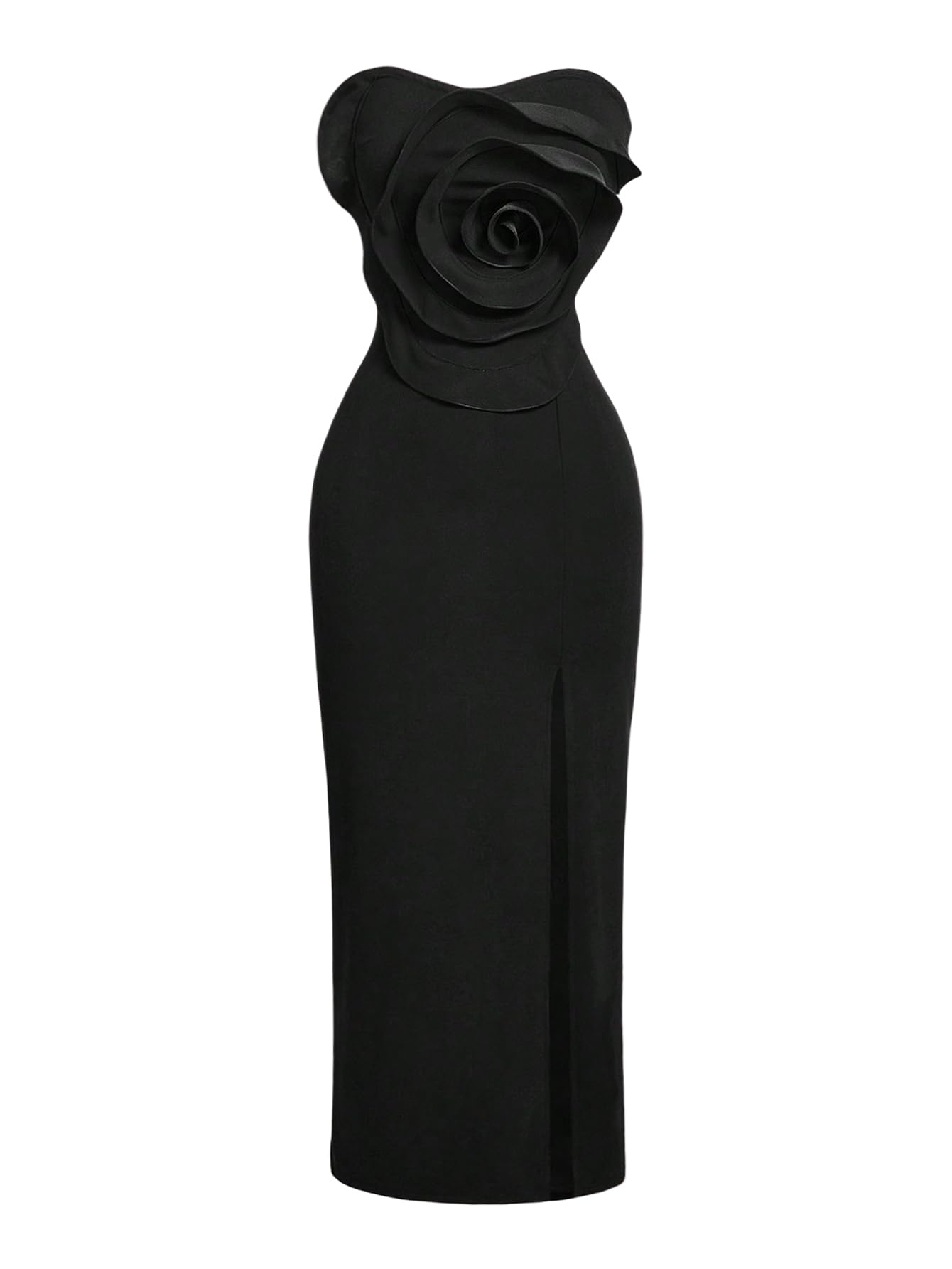 Women's 3D Floral Strapless Tube Dress Elegant Sleeveless Slit Bodycon Long Dresses