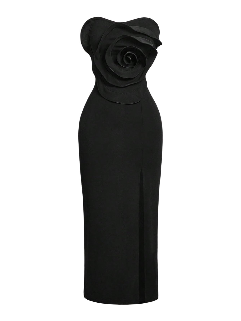 Women's 3D Floral Strapless Tube Dress Elegant Sleeveless Slit Bodycon Long Dresses