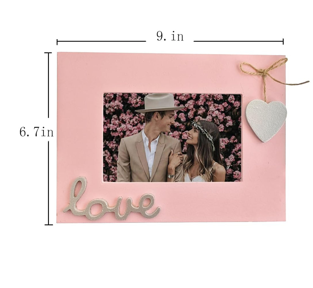 Love Picture Frame with Heart for Table Top and Wall Mounting-Distressed Wooden Photo Frame HD Glass Inside