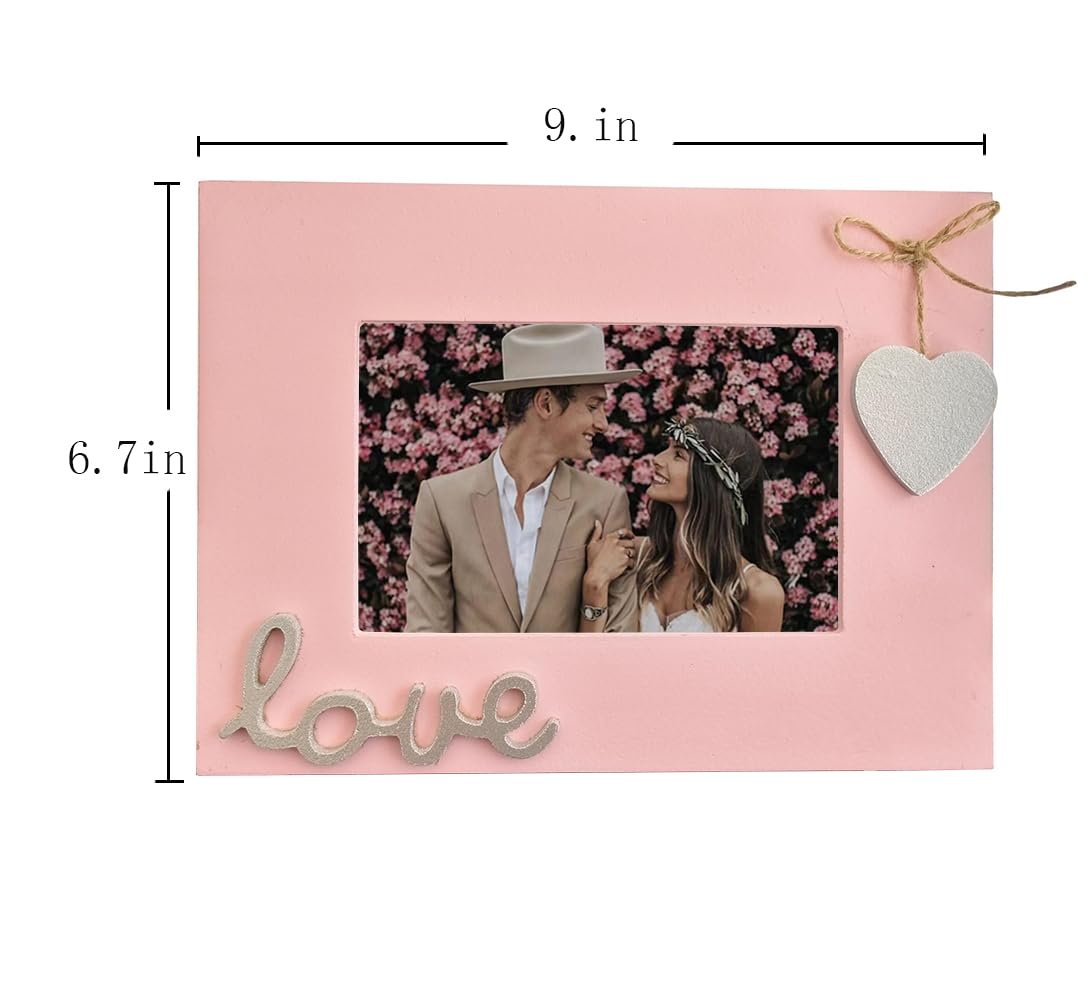 Love Picture Frame with Heart for Table Top and Wall Mounting-Distressed Wooden Photo Frame HD Glass Inside