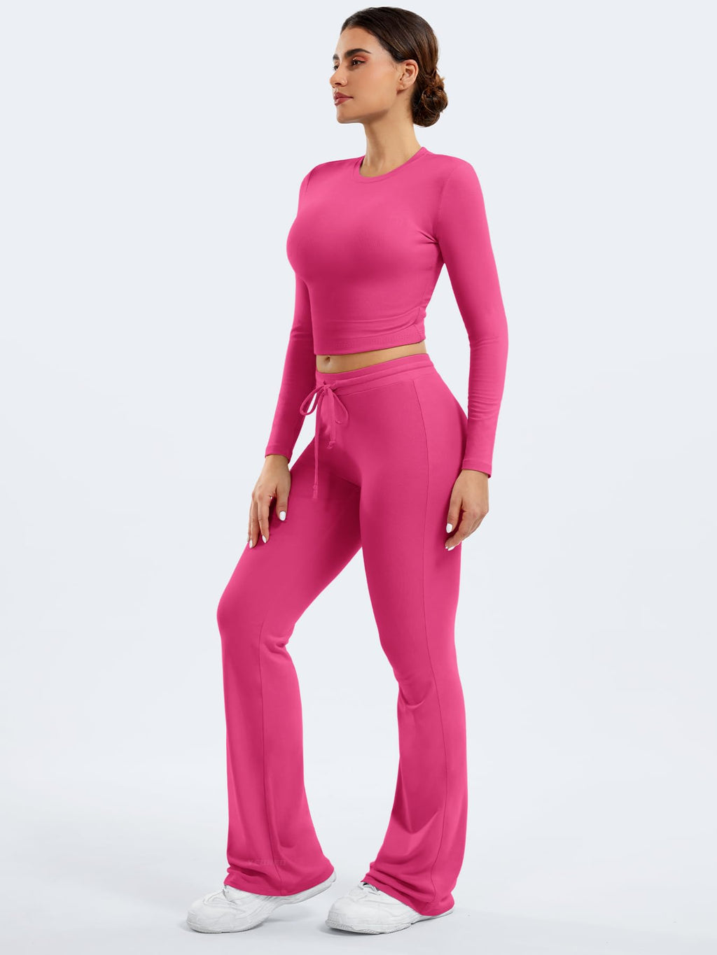 Two Piece Sets for Women Long Sleeve Tops Lounge Set Drawstring Wide Leg Pants Matching