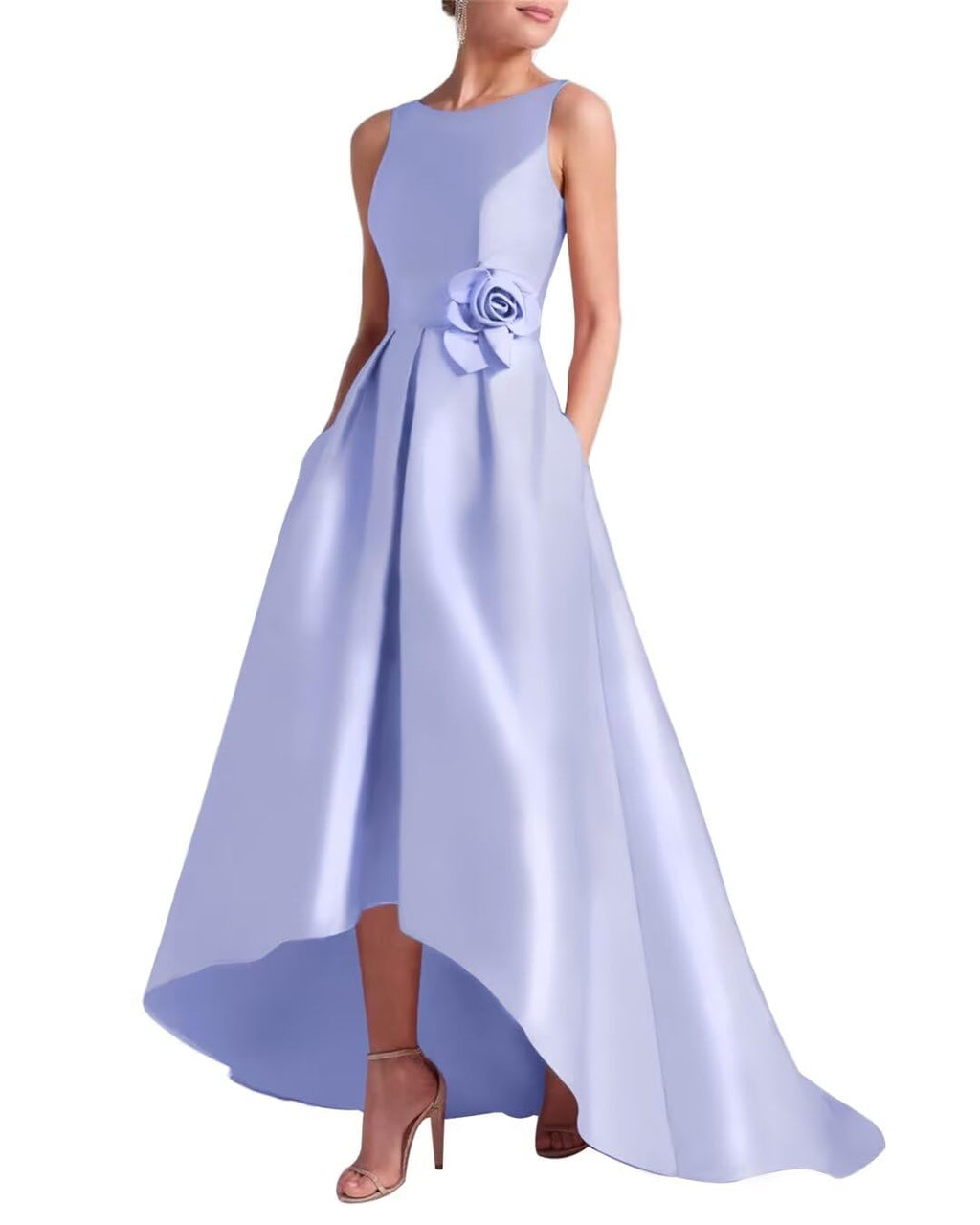 Women's 3D Flower Satin Mother of The Bride Dresses Hi-Low Formal Evening Party Gown