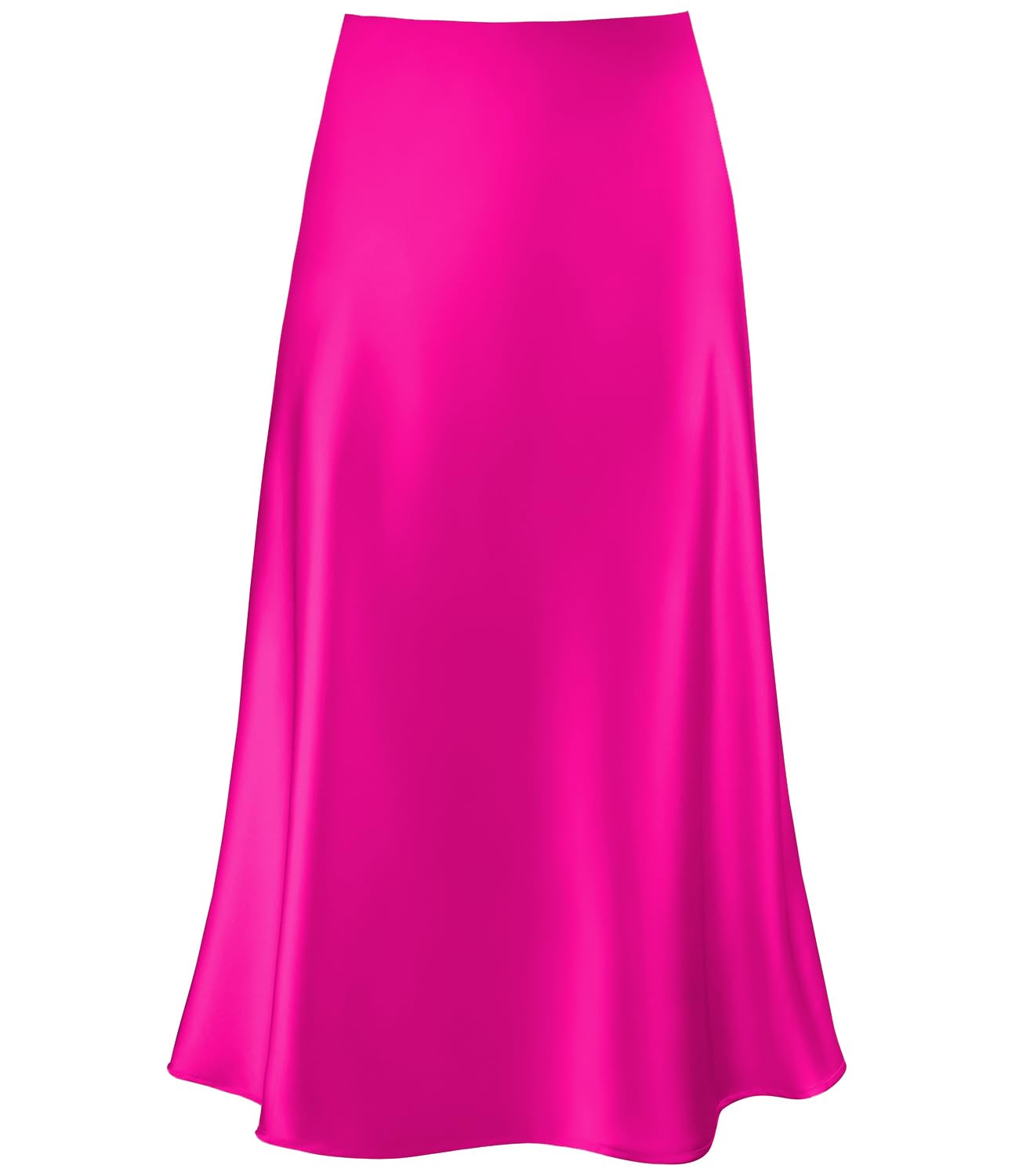 Women's Satin High Waist Hidden Elasticized Waistband Flared Casual A Line Midi Skirt