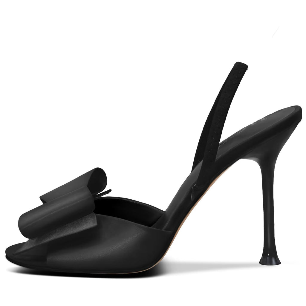 Satin High Heels Slingback Open Toe Mules Sandals Bow Stiletto Sexy Heels Comfortable Party Shoes