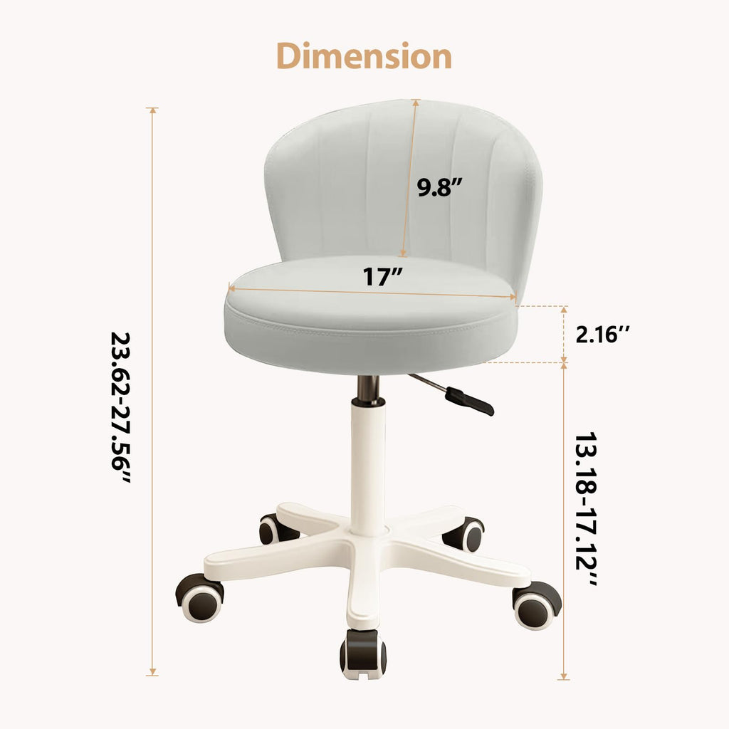 Small Desk Chair Round Rolling Chair with Back PU Leather Height Adjustable Swivel Vanity Work Computer Stool Chair