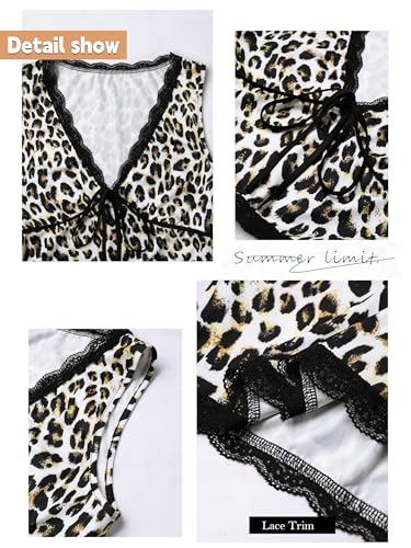 Womens Leopard Lace Trim Sexy Tank Tops Bow Tie Front Sleeveless Cheetah Print V Neck Tops Y2K Going Out Crop Top