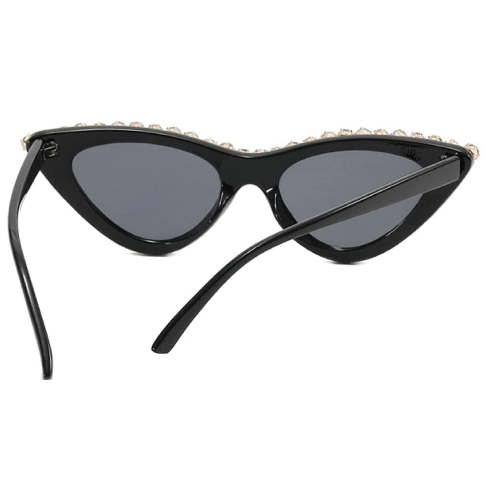 Coquette Bling Sunglasses Crystal Rhinestone Shades Retro Half Rim Women Cat Eyewear