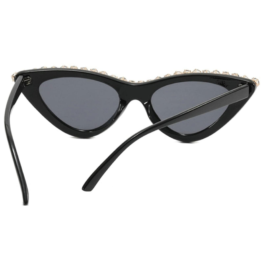 Coquette Bling Sunglasses Crystal Rhinestone Shades Retro Half Rim Women Cat Eyewear