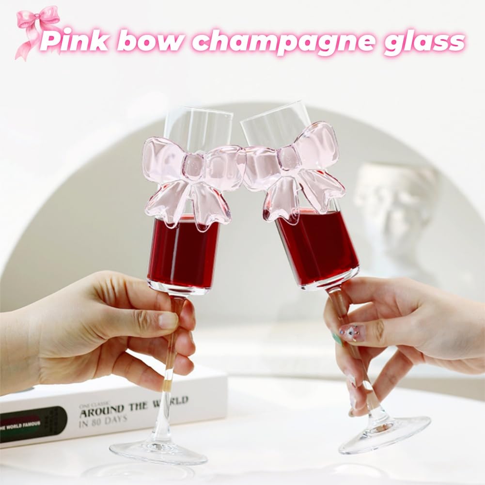Coquette Two Pack Pink Bow Champagne Glasses