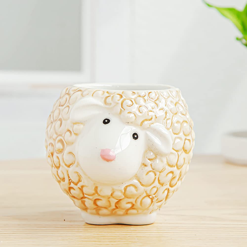 Cute Animal Ceramics Planter Small Succulent Pot Cartoon Shaped Plant Pot for Mini Plants Flower Cactus, Smooth Shiny Ceramic - Plants Not Included