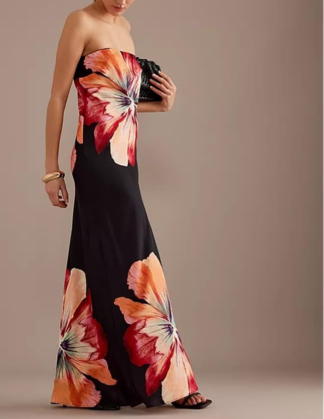 Women Floral Strapless Maxi Dress Sexy Bodycon Backless Tube Long Dress Summer Off Shoulder Cocktail Dresses