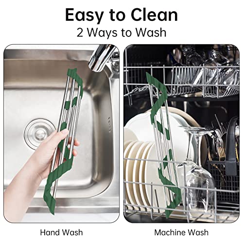 Triangle Foldable Dish Drying Rack, Small Roll-Up - Stainless Steel Over Sink Drainer for Kitchen Sink Corner, Rustproof