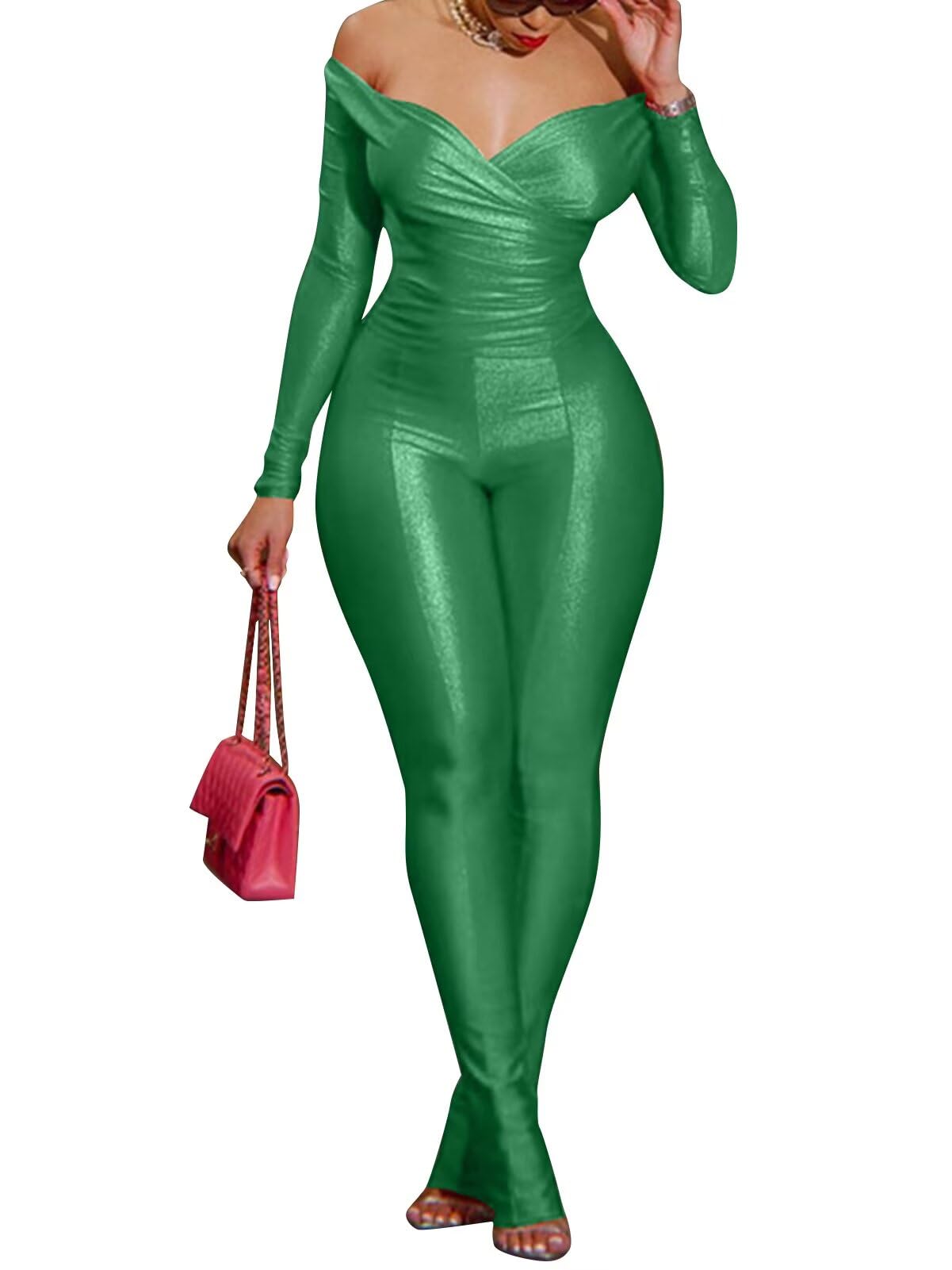 Women 2 Piece Outfits - Sexy Off Shoulder Tops Bodycon Flared Pant Sets