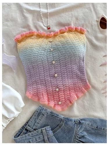 Women's Pearl Strapless Tops Summer Asymmetrical Tube Tops