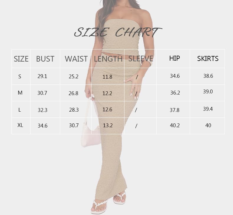 Two Piece Skirt Outfits for Women Sleeveless Tube Tops Bodycon Sexy Maxi Dress 2 Piece Summer Y2K Vacation Set