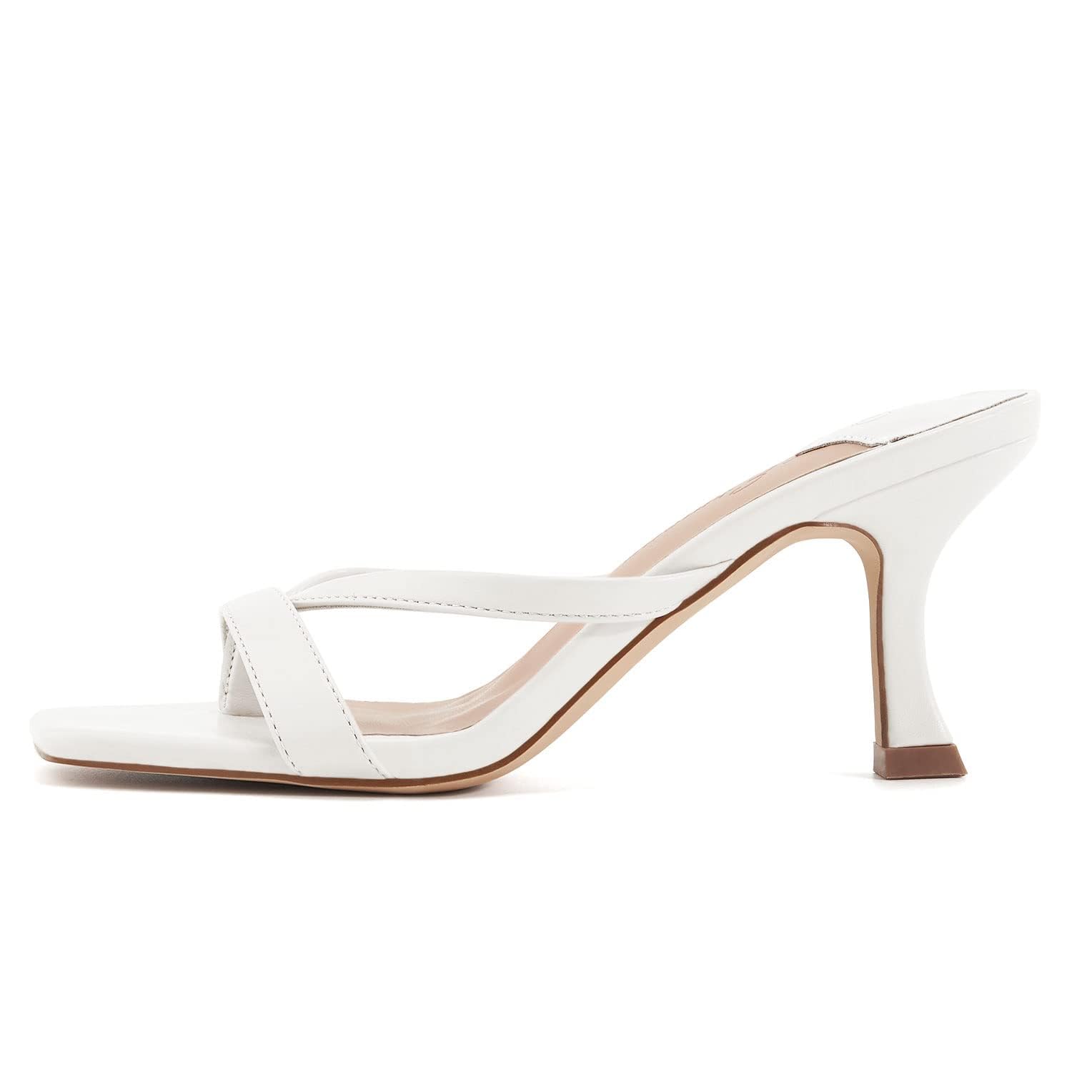 Womens Square Open Toe Heels Sandals Slides Thong Stiletto Backless Slip on Slippers Shoes