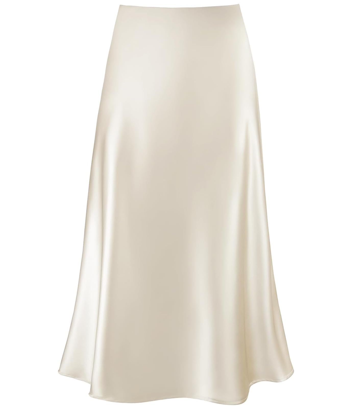 Women's Satin High Waist Hidden Elasticized Waistband Flared Casual A Line Midi Skirt