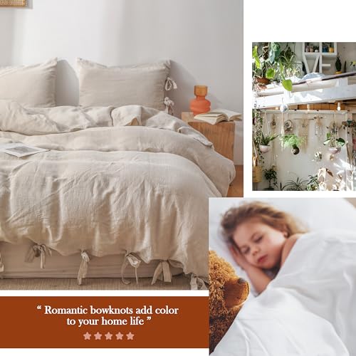 The 100% Linen Duvet Cover Set, 3 Pieces Belgian Flax Breathable Bedding,(1 Comforter Cover+2 Pillowshams) with Tie Closure Style