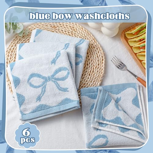 Coquette 6 Pcs Pink Bow Washcloths 100% Cotton Wash Cloths 13" x 13" Small Face Towels Absorbent Soft Preppy Wash Cloths & Hand Bath Towels for Bathroom