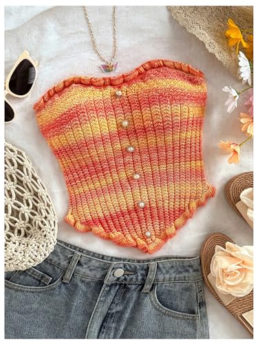 Women's Pearl Strapless Tops Summer Asymmetrical Tube Tops