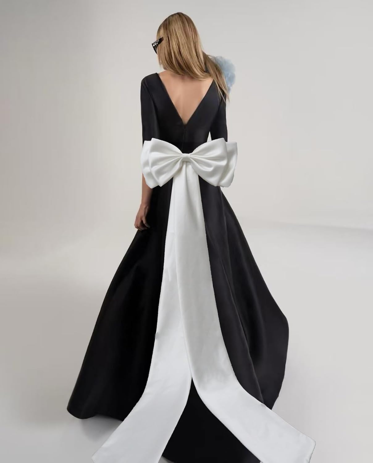 Detachable Big Bow Long Train Satin Bowknot Sweep Train Waist Sash Belt Bowknot for Wedding Formal Dress