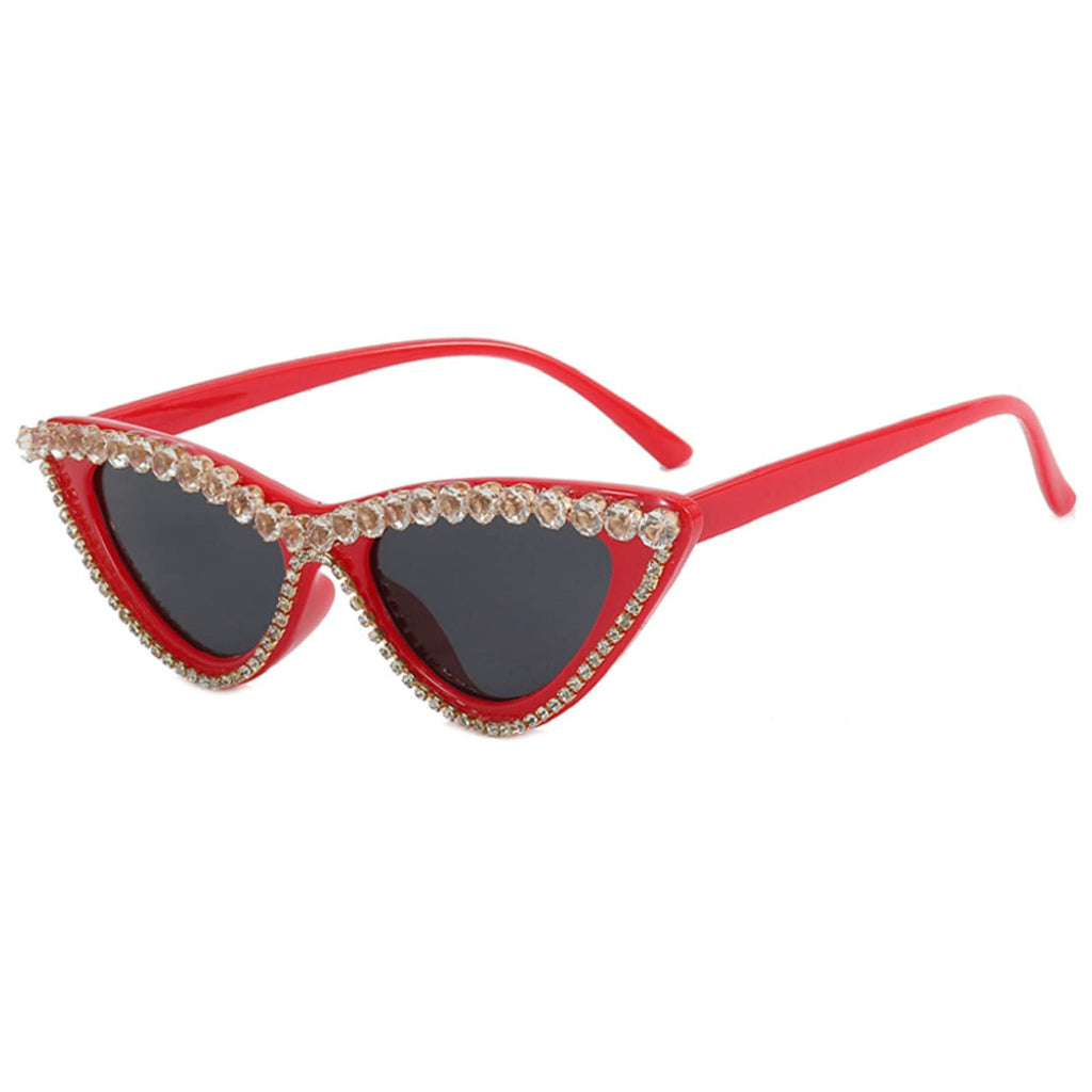 Coquette Bling Sunglasses Crystal Rhinestone Shades Retro Half Rim Women Cat Eyewear