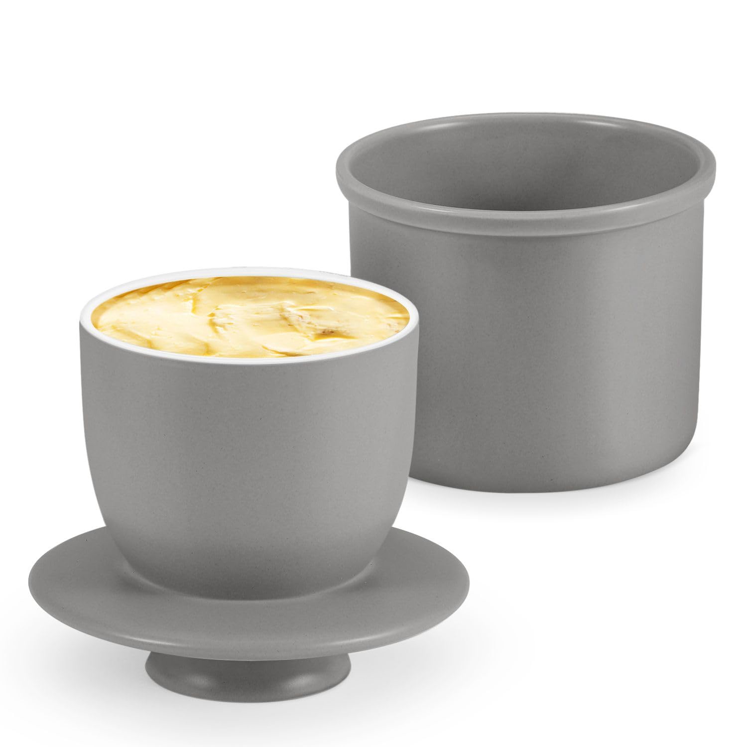 Porcelain French Butter Keeper Crocks with Lids â€?Set of 2 Farmhouse-Style Butter Dishes