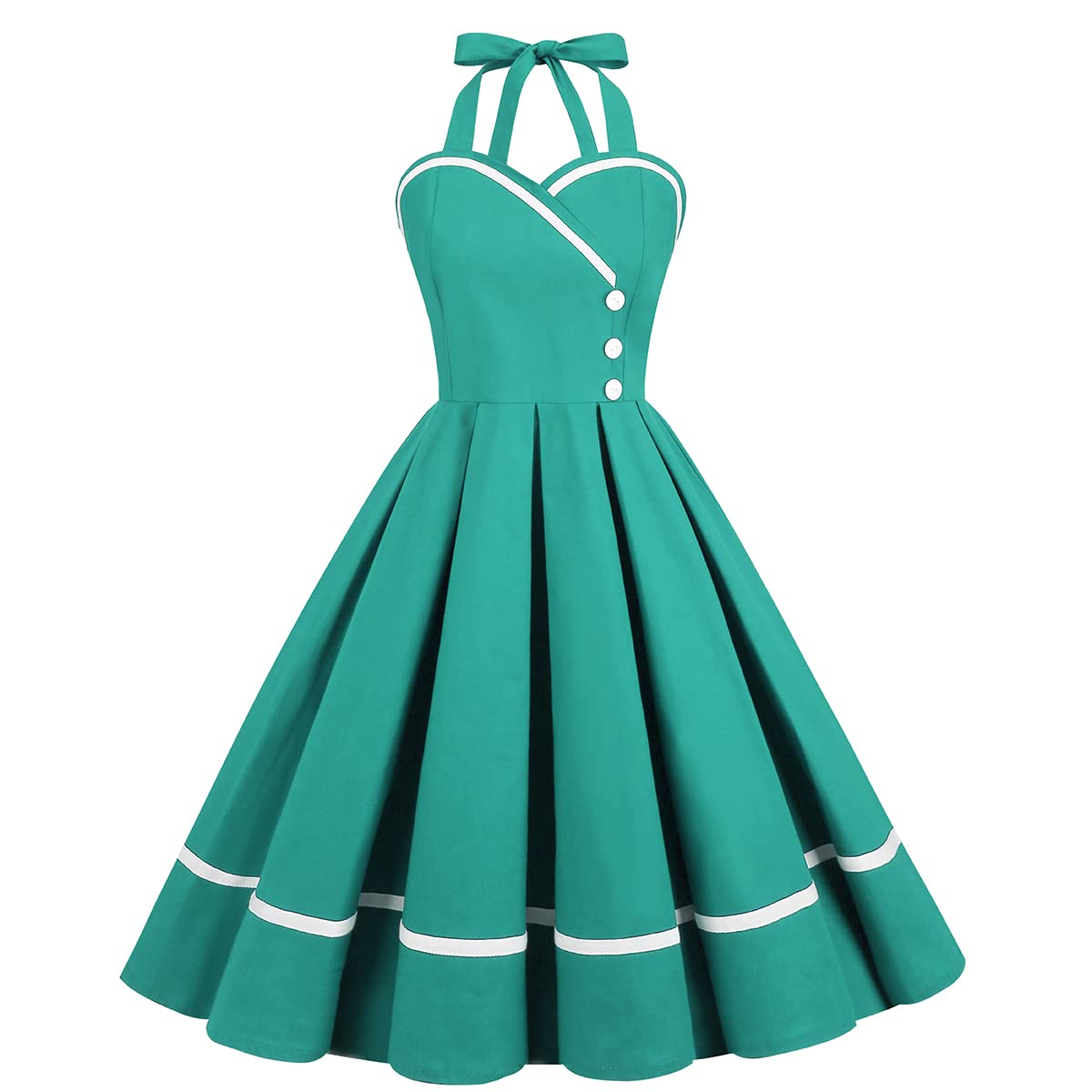 Vintage Women 1950s Rockabilly Swing Dress Pinup 50s Retro Hepburn Style Halterneck A-Line Dresses