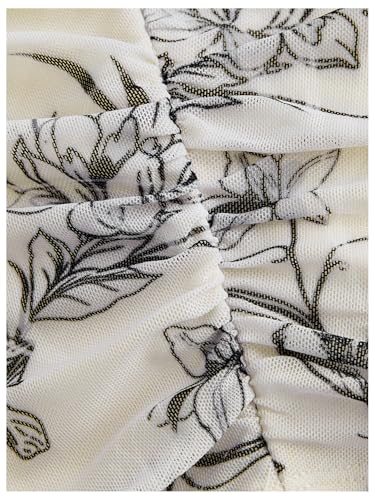 Women's 2 Piece Outfits Mesh Floral Print Strapless Cropped Tube Tops Bodycon Midi Skirt Set