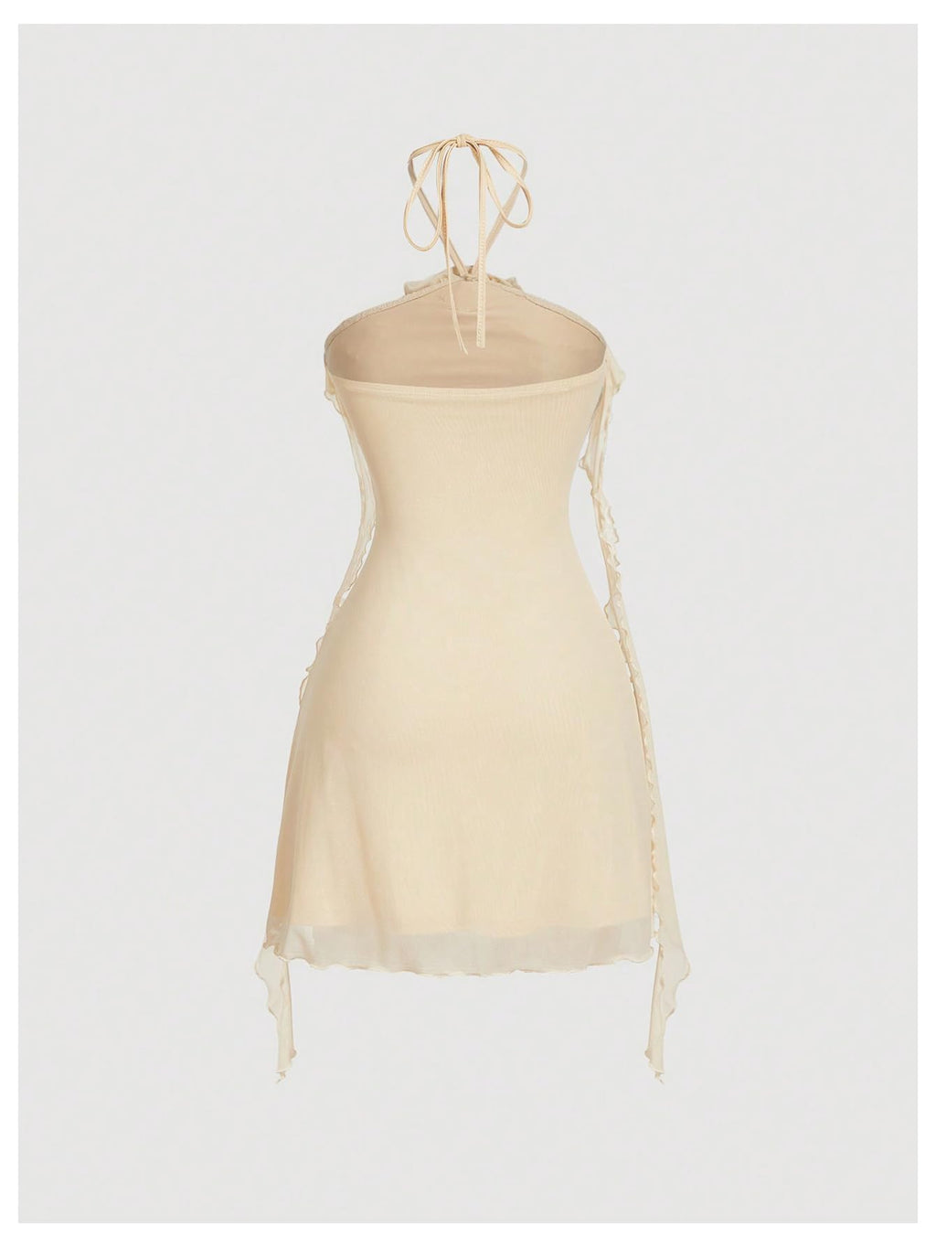 Women's Floral Mesh Halter Bodycon Mini Dress Ruffle Tassel Open Back Tube Dress