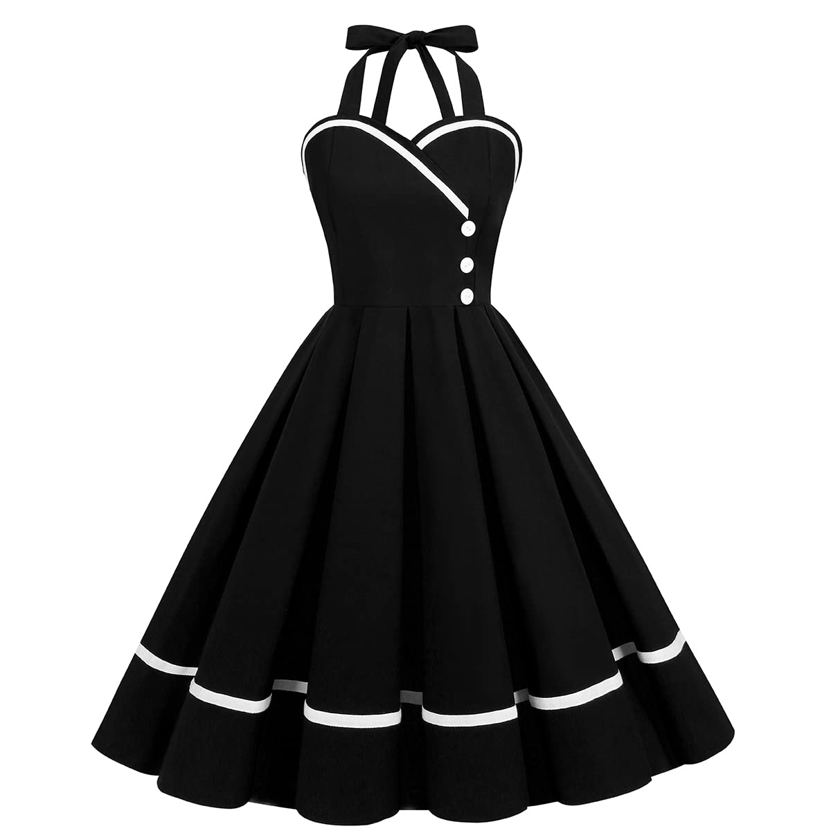 Vintage Women 1950s Rockabilly Swing Dress Pinup 50s Retro Hepburn Style Halterneck A-Line Dresses
