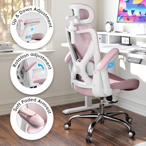 Ergonomic Desk Chair-Computer X-Shaped Chair Mesh PU Leather with Adjustable Lumbar Support-Executive Chair High Back with Headrest Flip-Up Arms for Long Hours