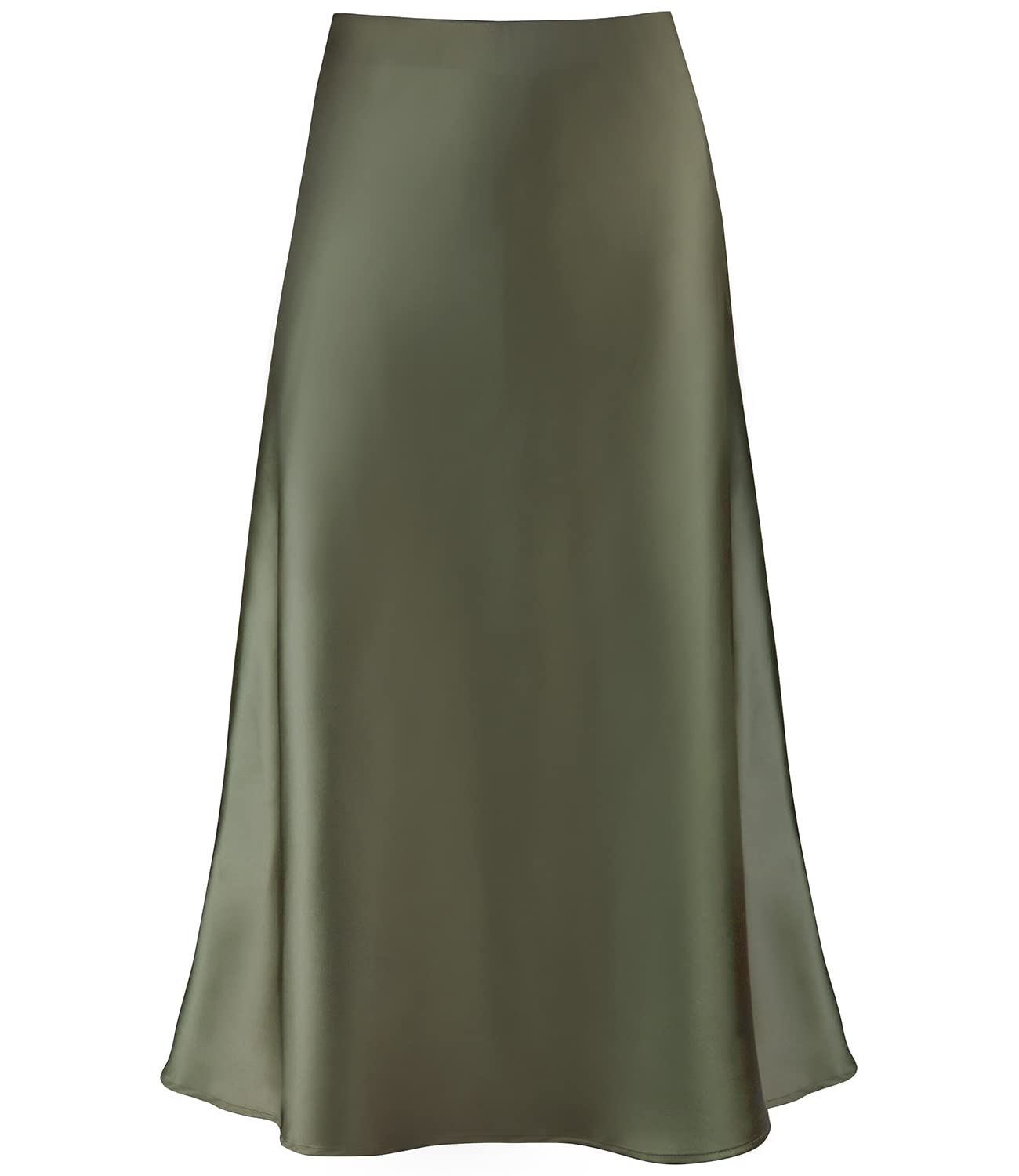 Women's Satin High Waist Hidden Elasticized Waistband Flared Casual A Line Midi Skirt