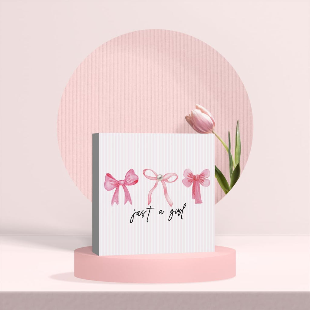 Pink Bow Coquette Room Decor - Wooden Box Sign Desk Decor