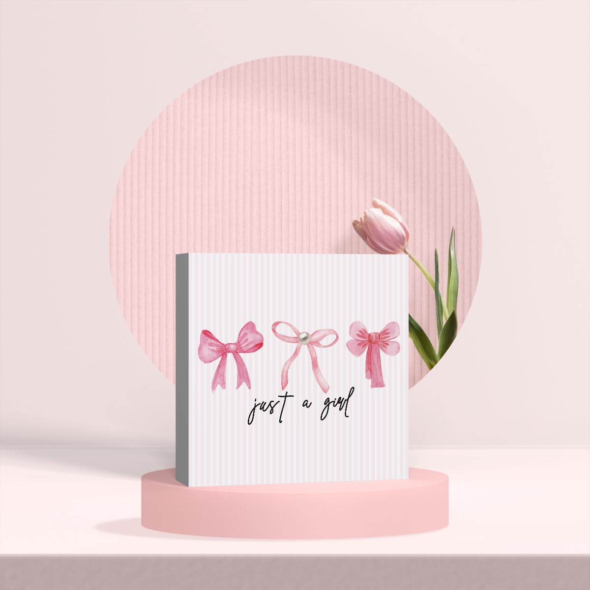 Pink Bow Coquette Room Decor - Wooden Box Sign Desk Decor