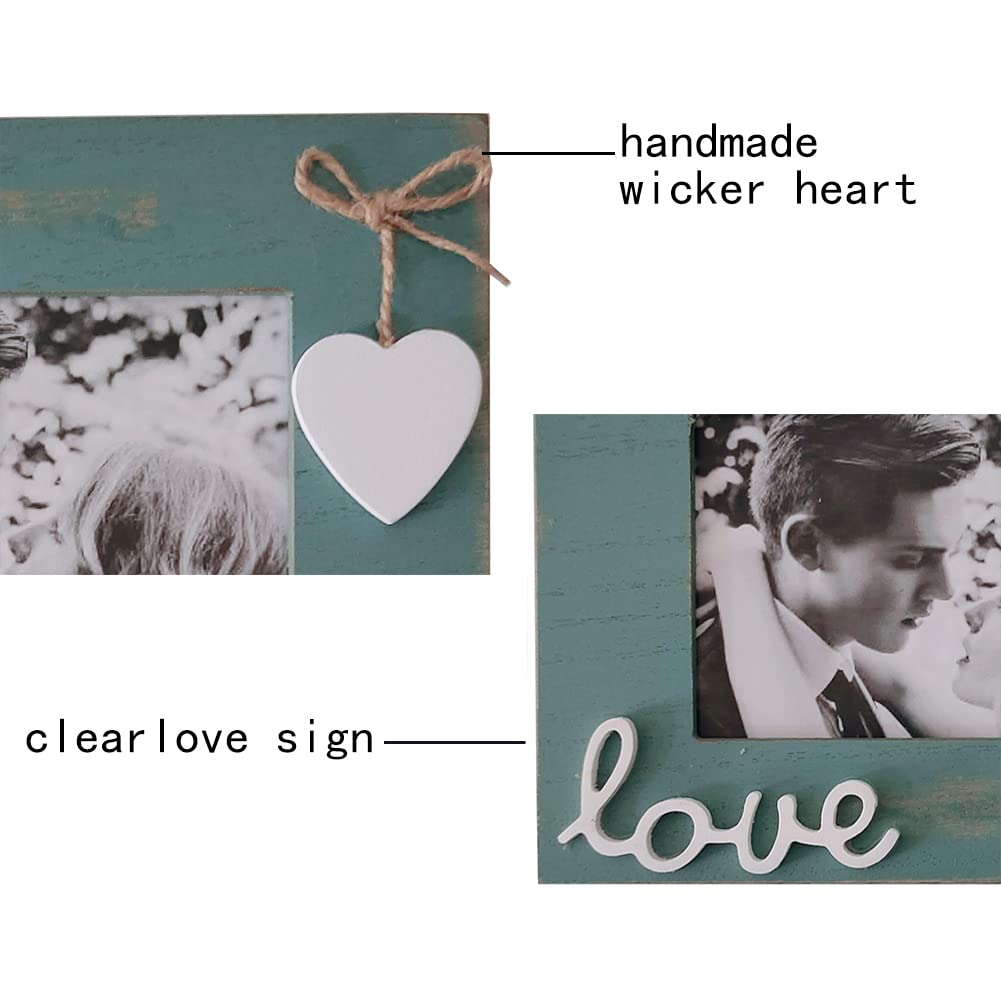 Love Picture Frame with Heart for Table Top and Wall Mounting-Distressed Wooden Photo Frame HD Glass Inside