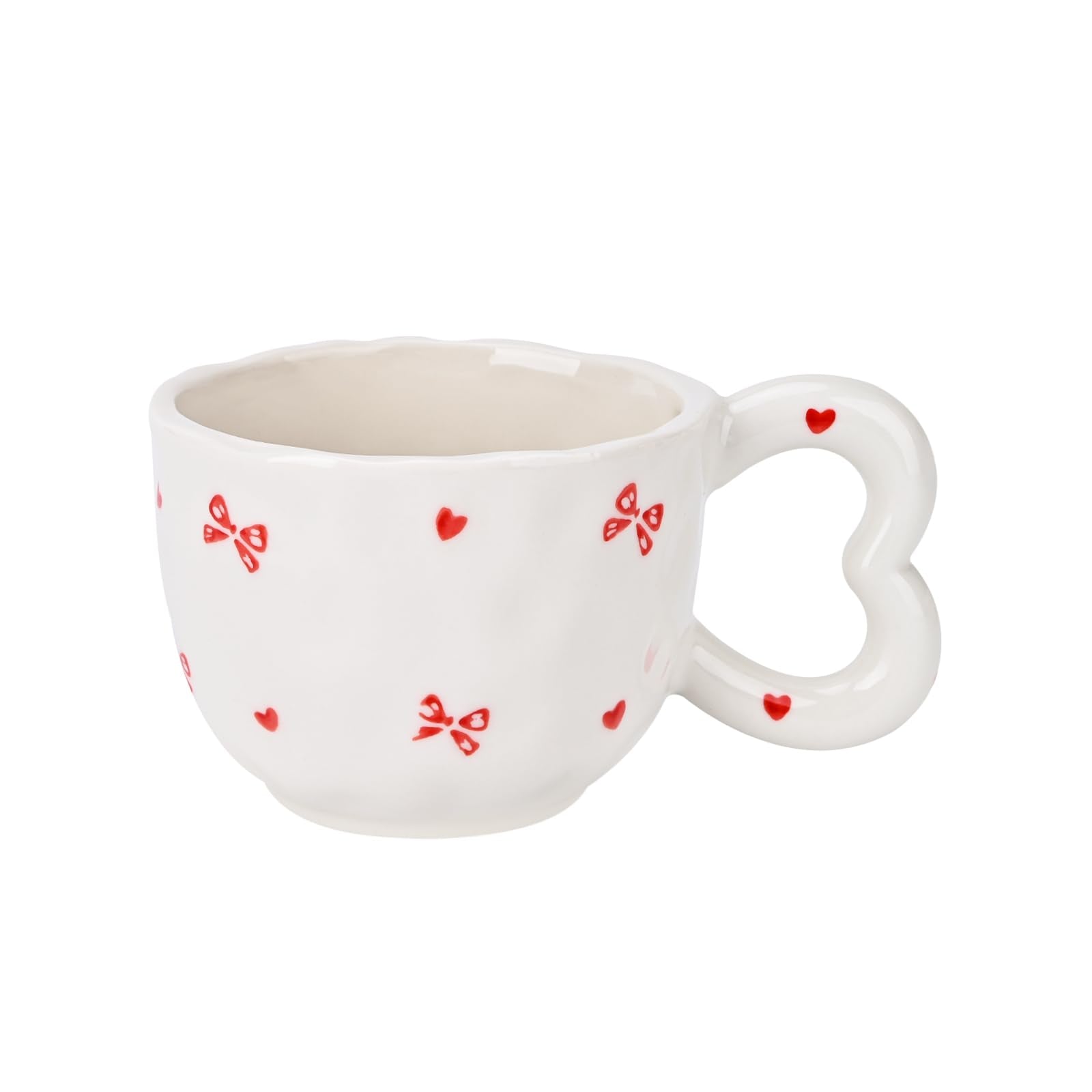 Ribbon Bow Ceramic Mug, Cute Creative Heart Handle Mug Design, 10.5 oz/300 ml