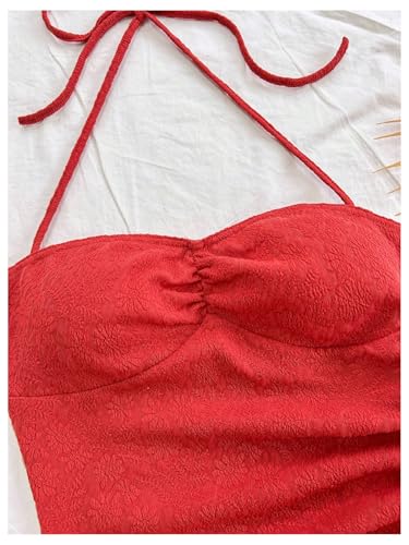 Women's Floral Print Halter Dress Sleeveless Drawstring Asymmetrical Hem Bodycon Dress