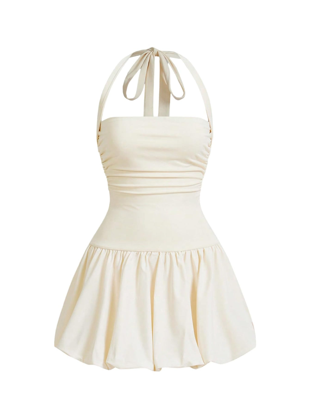 Women's Bubble Mini Dress Halter Backless Ruched Y2K Short Sundress with Built-in Shorts