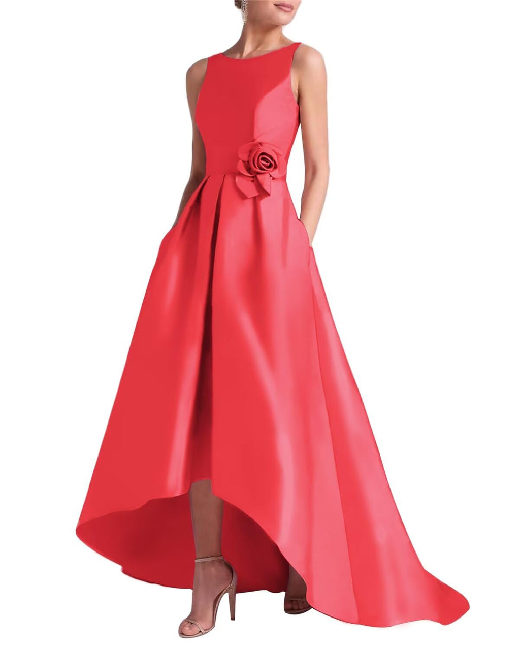 Women's 3D Flower Satin Mother of The Bride Dresses Hi-Low Formal Evening Party Gown