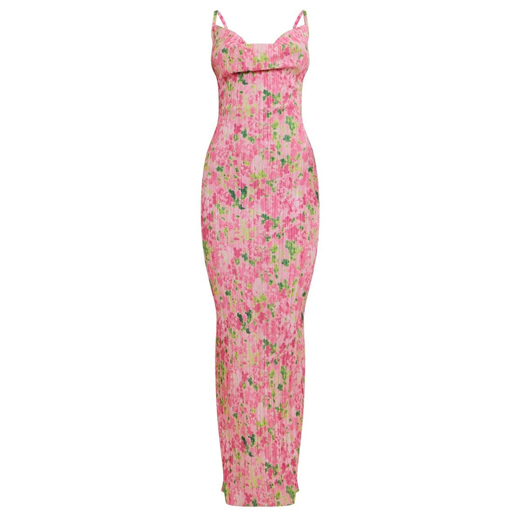 Women's Cowl Neck Dress Sexy Strap Shoulder Pleated Maxi Dress