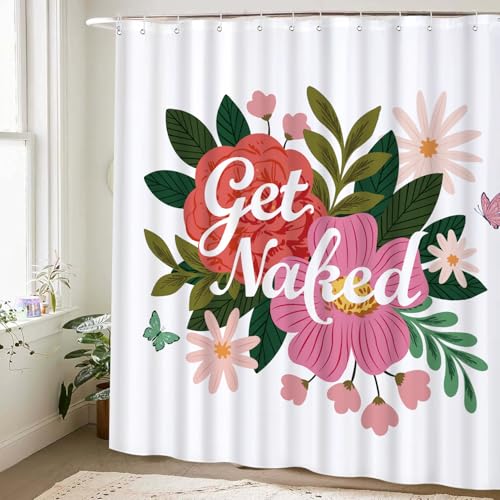 Cute Shower Curtain for Bathroom Modern Aesthetic Funky Decorative, Pretty Chic Cloth Set with Hooks, 72x72 Inch