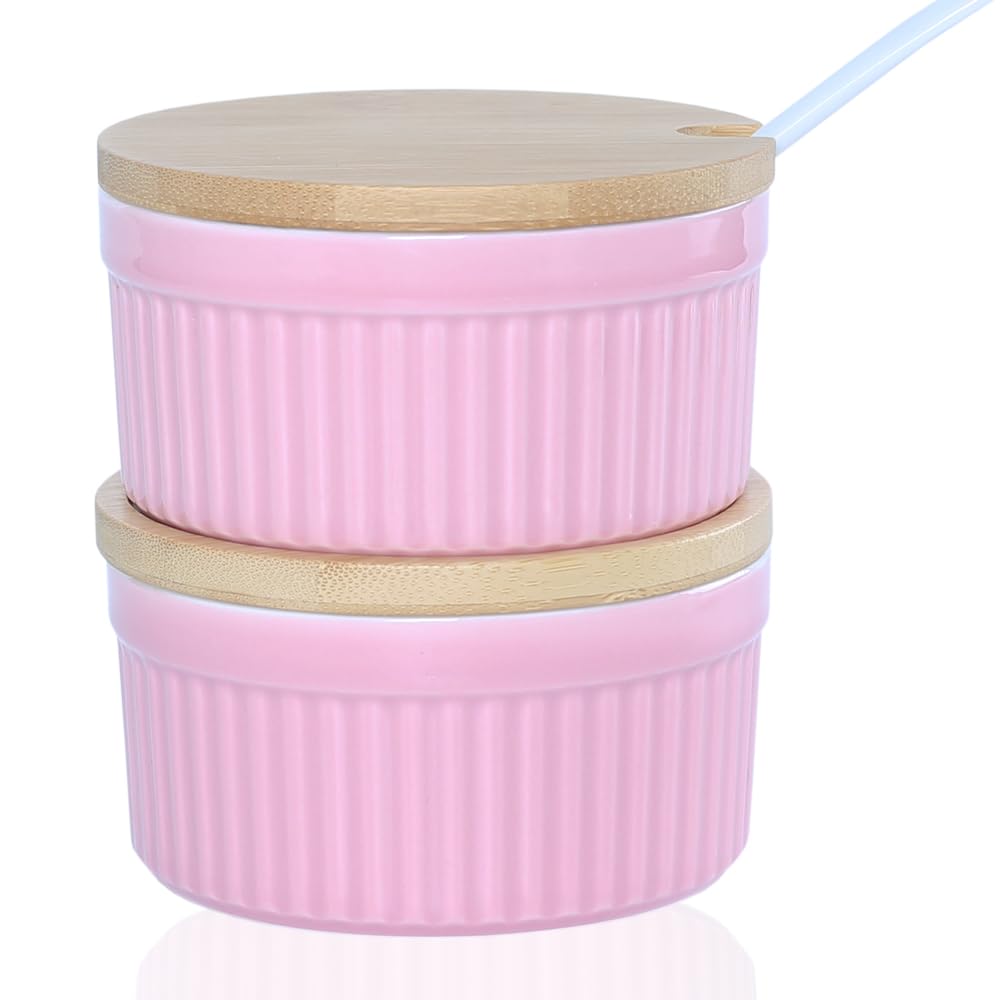 Ceramic Spice Cellars with Lid and Spoon For Kitchen