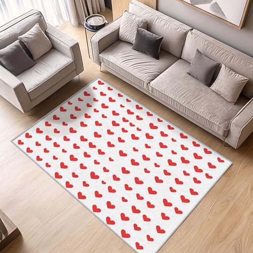 Red Heart Rug - Day Area Rug & Room Decor, Modern Carpet & Home Decor, Washable Non Slip Anti Skid Rugs