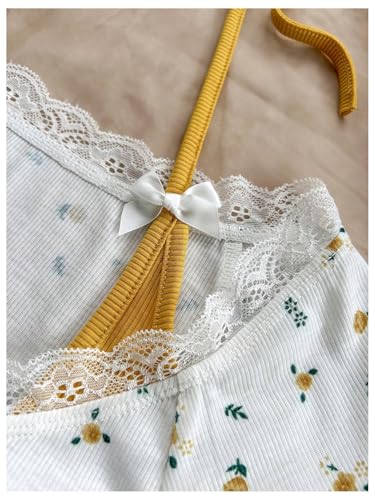 Women's Contrast Lace Halter Neck Lettuce Trim Casual Crop Tee Tops