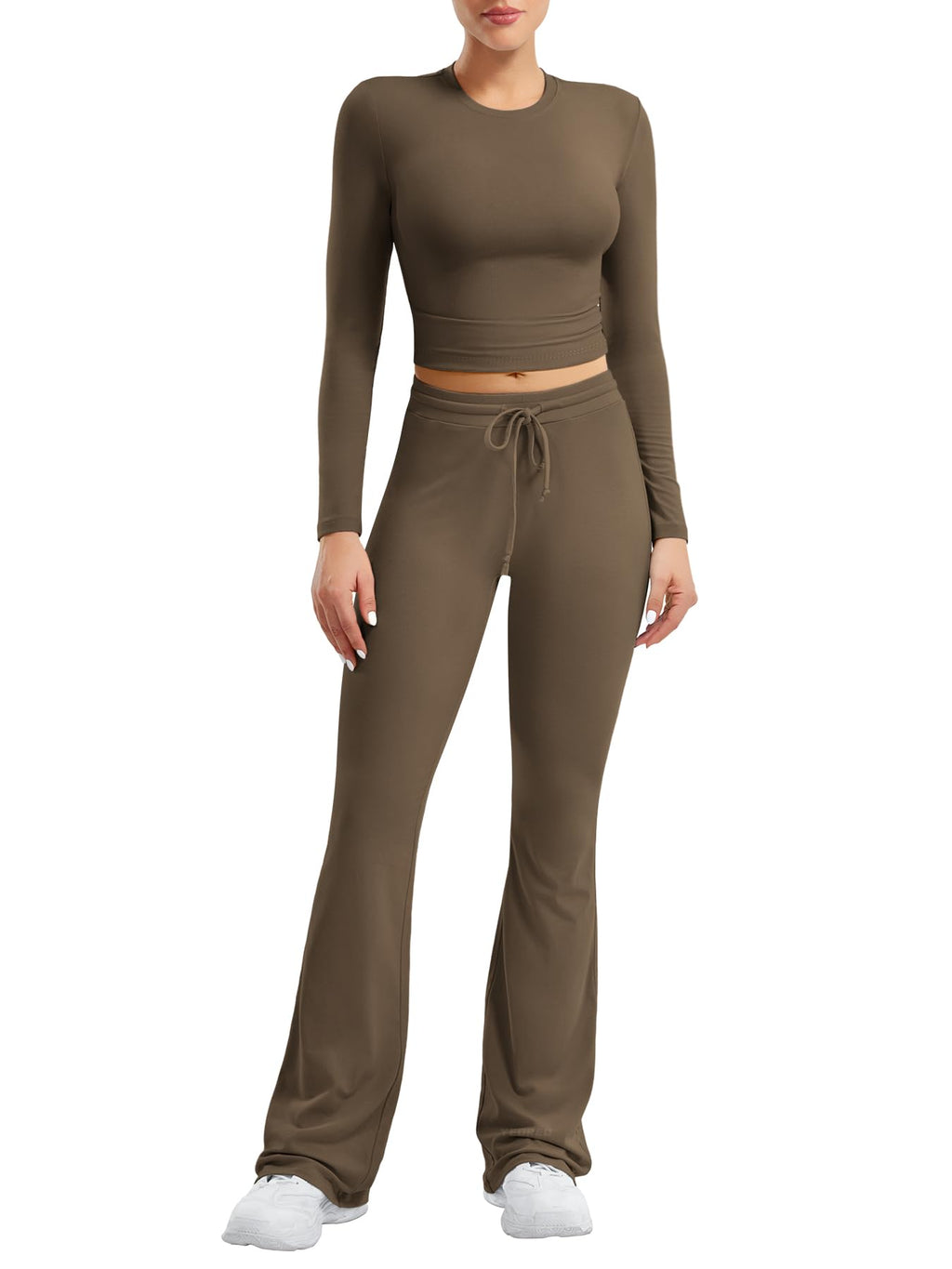 Two Piece Sets for Women Long Sleeve Tops Lounge Set Drawstring Wide Leg Pants Matching