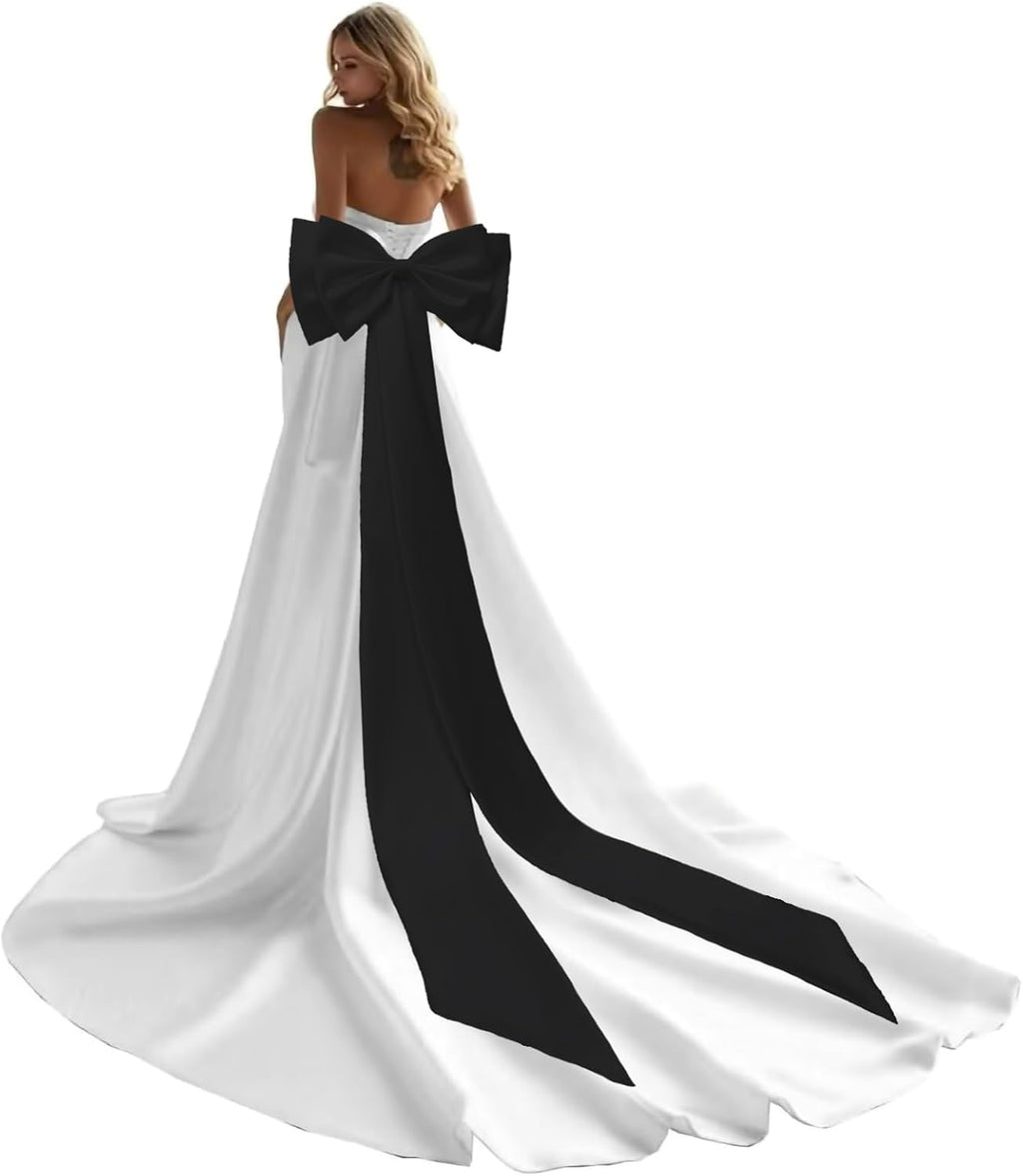 Detachable Big Bow Long Train Satin Bowknot Sweep Train Waist Sash Belt Bowknot for Wedding Formal Dress