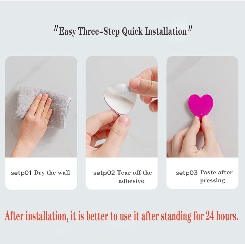 Heart Shaped Decorative Wall Hooks, Stainless Steel Strong Adhesive Wall Hook for Home Kitchen Bathroom Office (6 Pack)