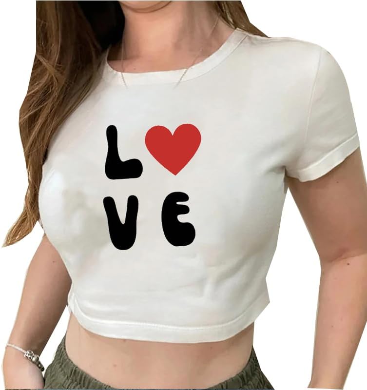 Girls Baby Tees Y2k Funny Graphic Short Sleeve Y2K Short Sleeve Graphic Crop Tops